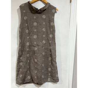 Lina Tomei Italian Linen Polka Dot Tunic Dress Taupe Lagenlook Minimalist XL